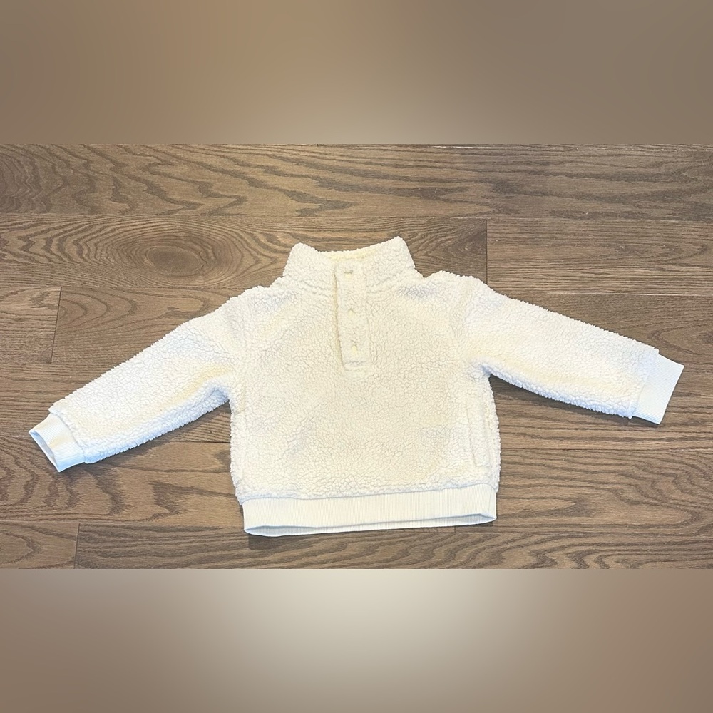 Janie and Jack Ivory Sherpa Turtleneck Pullover Sweater 3T Button Mock Neck